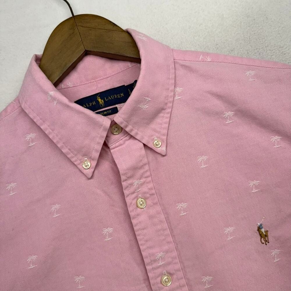 Ralph Lauren Shirt Men's Large Pink White Tropical Button down Oxford Slim Pony